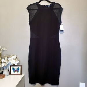 French Connection Dress Womens Size 12 Vivien Sheer Paneled Jersey Black New